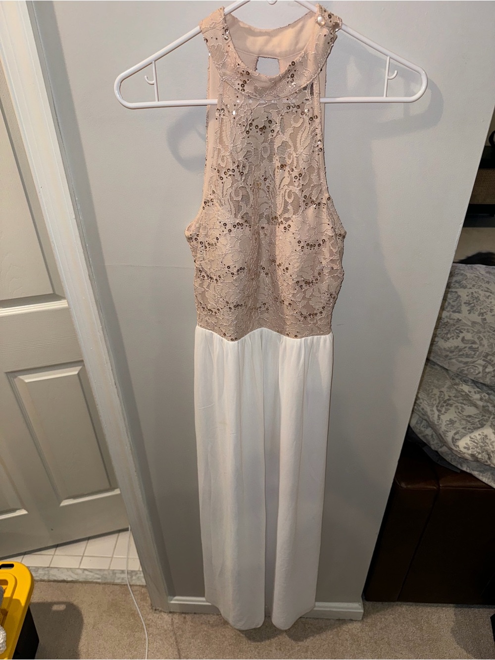 Speechless Blush Lace and White Halter Gown